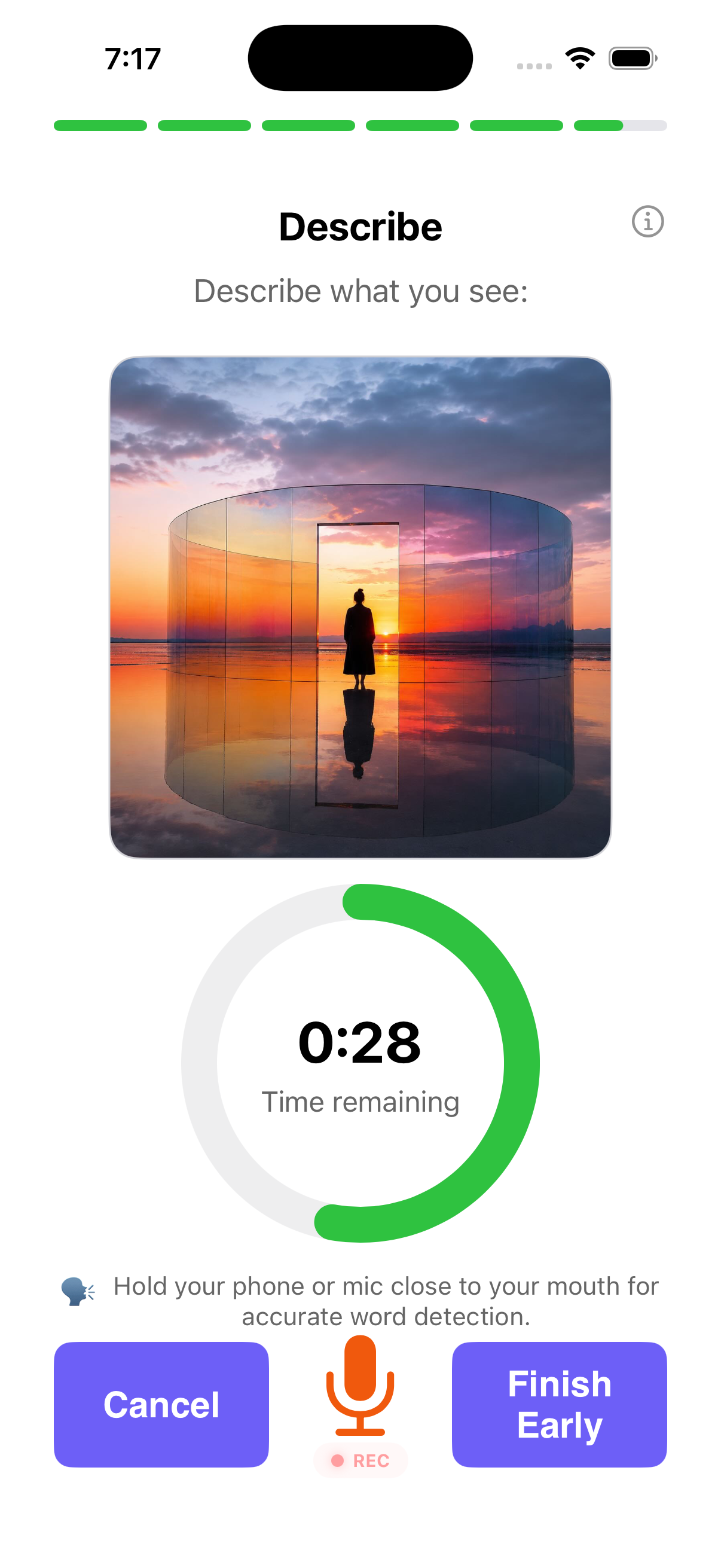 Flowency Describe exercise showing an image to describe aloud with a countdown timer