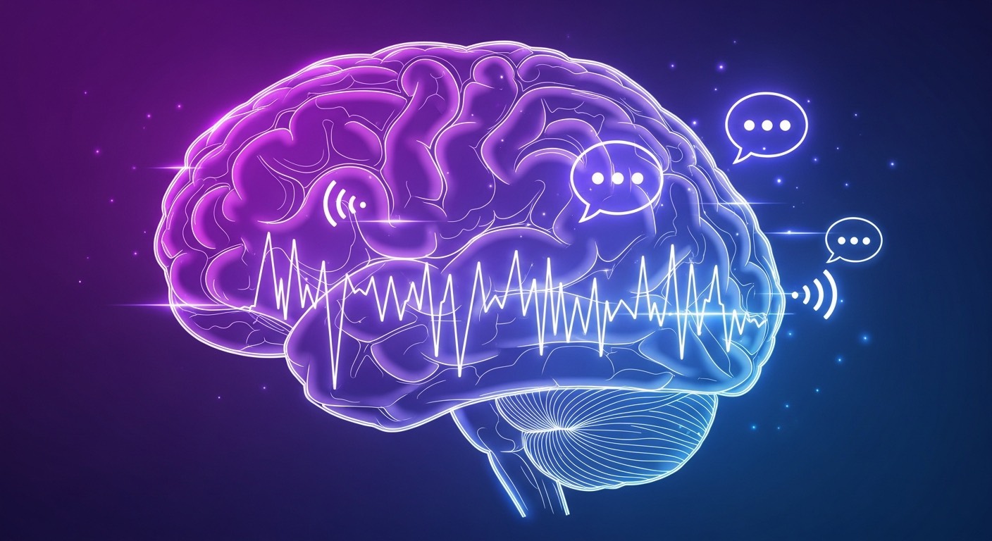 Artistic illustration of a healthy brain with glowing neural connections in purple and blue